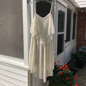 Francesca's off-white lace angled maxi dress